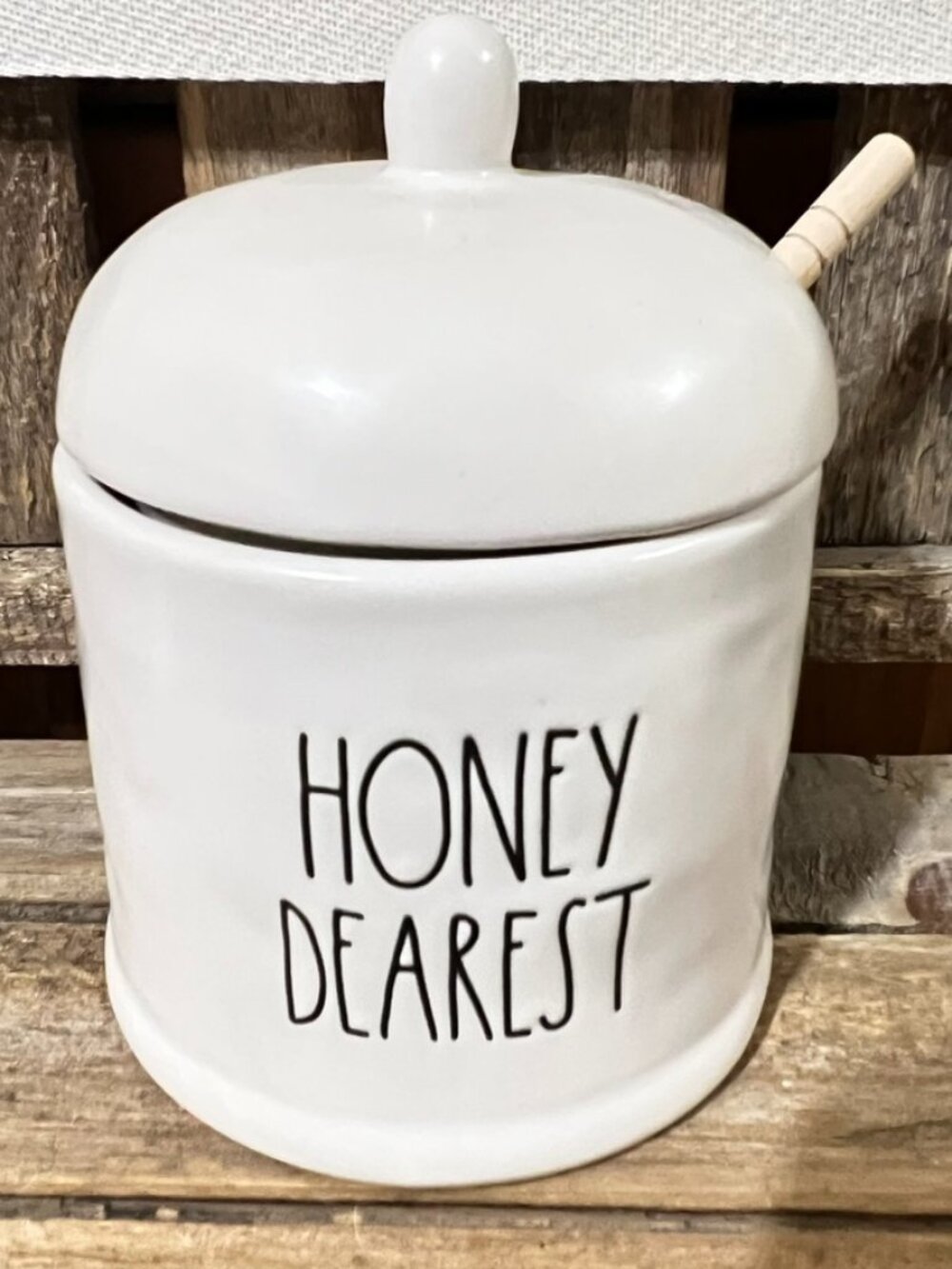 Rae Dunn HONEY DEAREST Honey Pot with Dipper